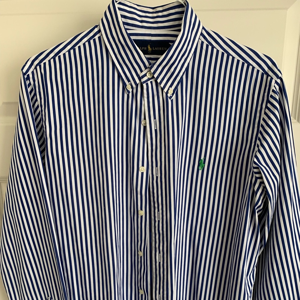 polo ralph lauren dress shirt blue striped Large